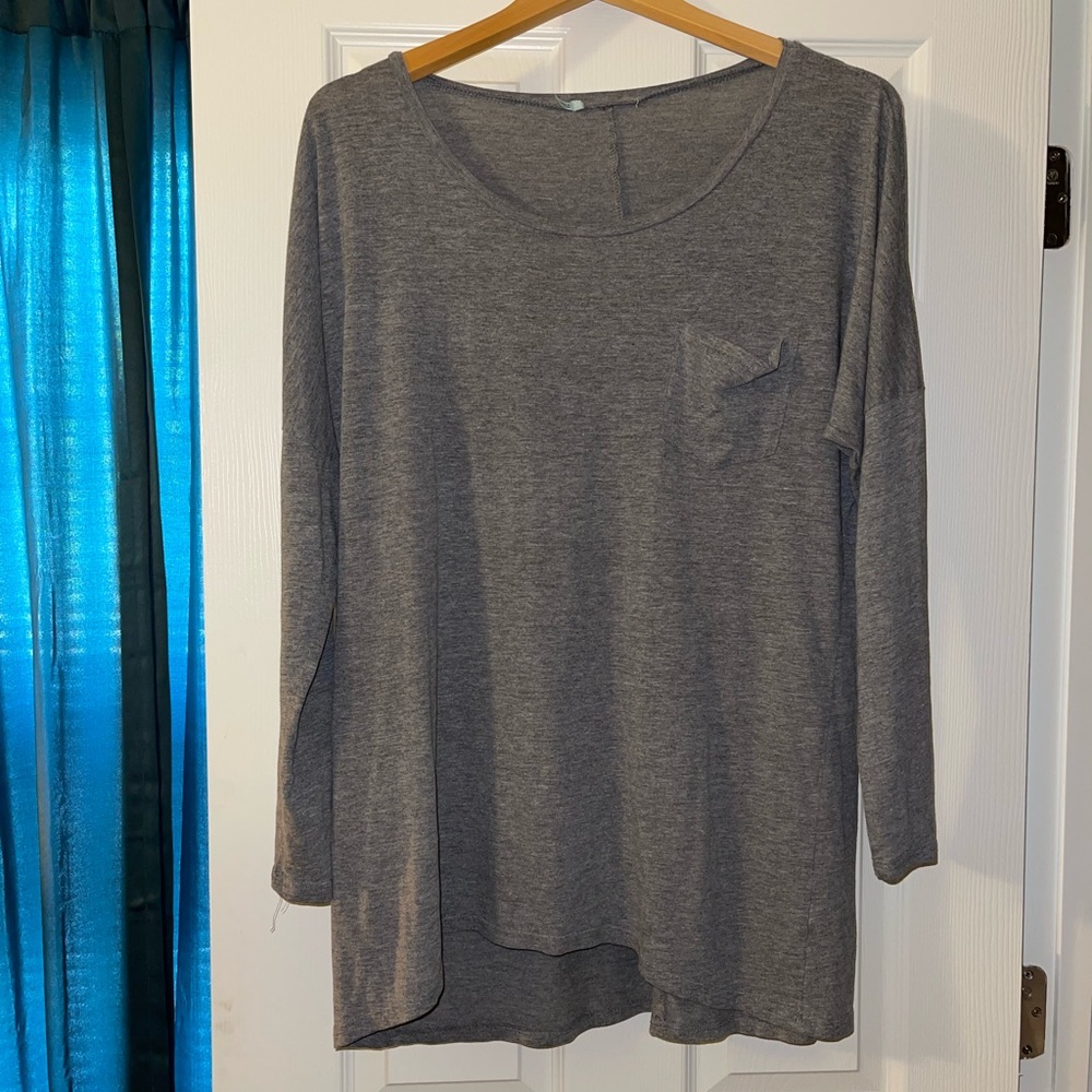 Oversized Boutique Long Sleeve Pocket Tee Shirt